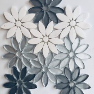 MG686 - LILY SILVER Flower Marble Mosaic
