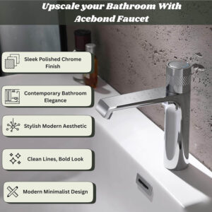 Modern Minimalist Bathroom Faucet 1 Hole Single Hole for Sink | Deck Mount Lavatory Vanity Sink Faucet | Stainless Steel | Bathroom Taps (Chrome)